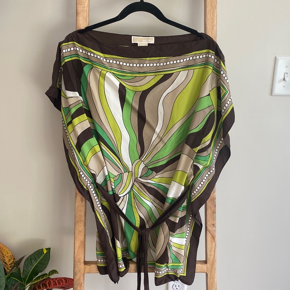Michael Kors Green and Brown Patterned Blouse